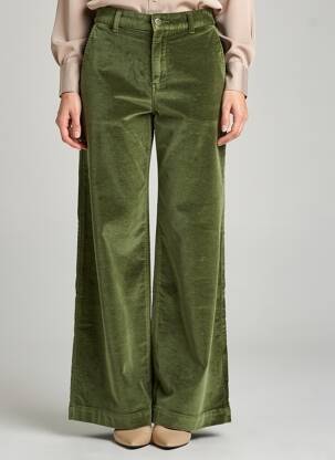 Pantalon large fermeture zippée sous rabat boutonné taille normale vert FIVE femme