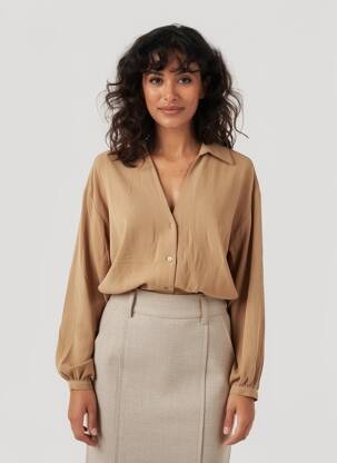Chemisier coupe cintrée manches longues marron MAZARINE femme