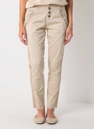Pantalon slim broderie rivets taille normale beige CREAM femme