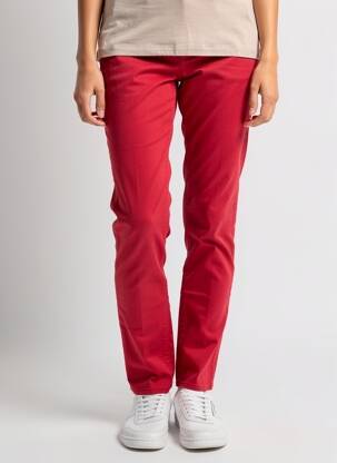 Pantalon chino fermeture zippée sous rabat boutonné taille normale rouge HAPPY femme
