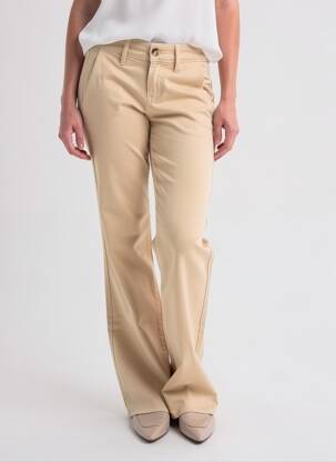 Pantalon chino fermeture zippée sous rabat boutonné taille normale beige HAPPY femme