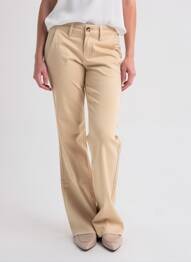 Pantalon chino fermeture zippée sous rabat boutonné taille normale beige HAPPY femme
