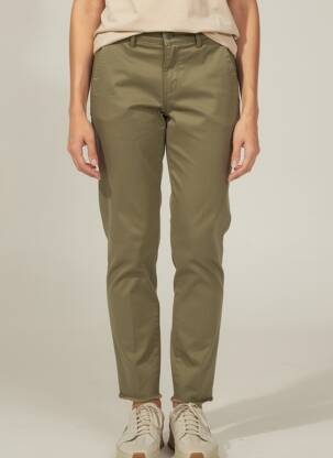 Pantalon chino fermeture zippée sous rabat boutonné taille normale vert FIVE femme