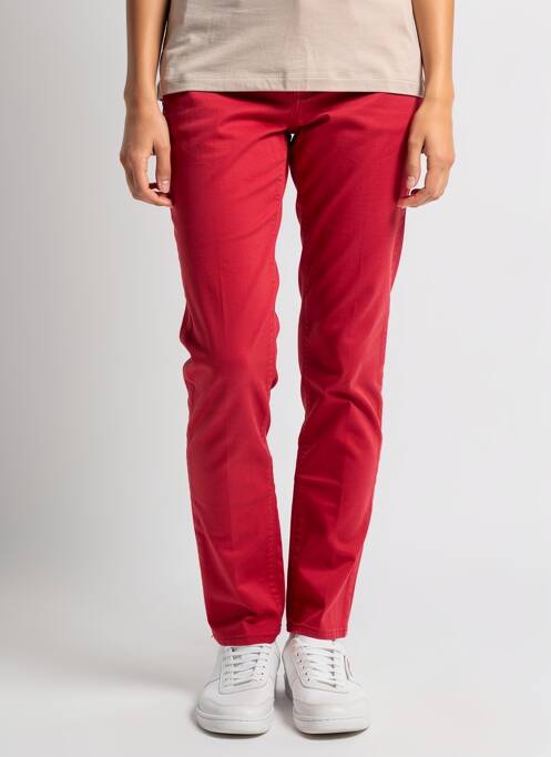 Pantalon chino fermeture zippée sous rabat boutonné taille normale rouge HAPPY femme