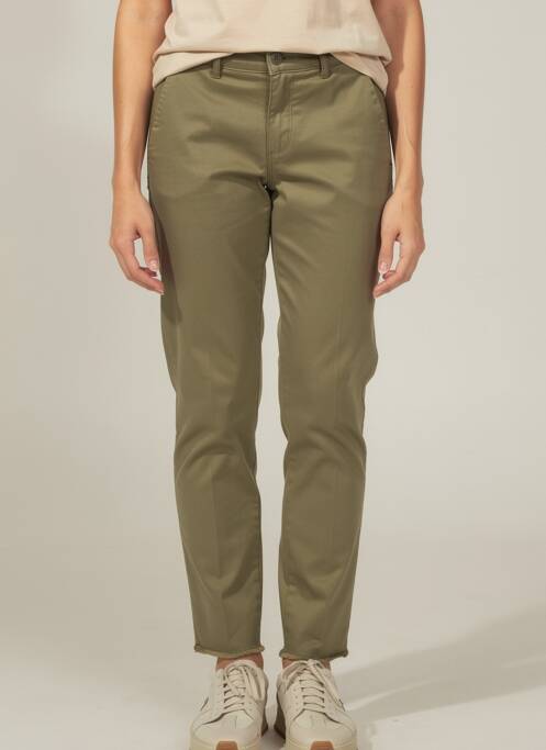 Pantalon chino fermeture zippée sous rabat boutonné taille normale vert FIVE femme