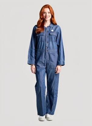 Combi-pantalon fermeture boutonnée sur le devant manches longues bleu HAPPY femme