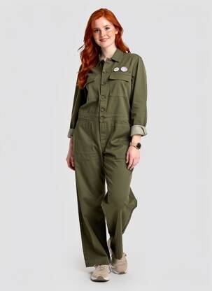 Combi-pantalon fermeture boutonnée sur le devant manches longues vert HAPPY femme