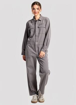 Combi-pantalon fermeture boutonnée sur le devant manches longues gris HAPPY femme
