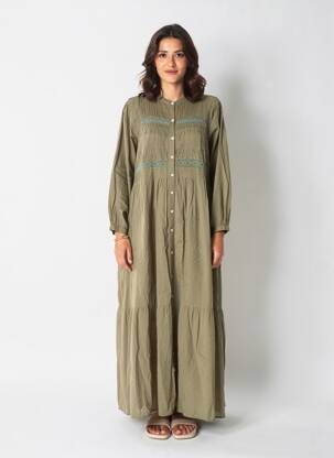 Robe longue manches longues manches longues vert HARTFORD femme
