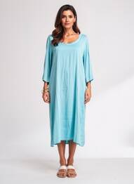 Robe mi-longue manches longues manches longues bleu ME369 femme