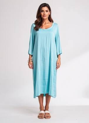 Robe mi-longue manches longues manches longues bleu ME369 femme