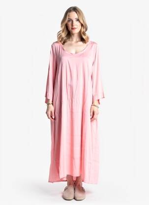 Robe mi-longue manches longues manches longues rose ME369 femme