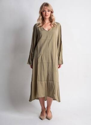 Robe mi-longue manches longues manches longues vert AMERICAN VINTAGE femme