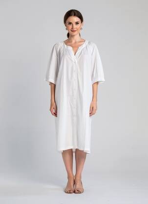 Robe mi-longue manches 3/4 manches 3/4 blanc TOUPY femme