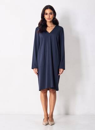 Robe mi-longue manches longues manches longues bleu ZILCH femme