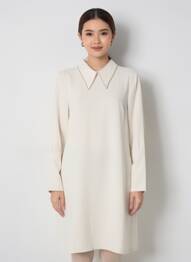 Robe mi-longue coupe fluide manches longues beige TOUPY femme