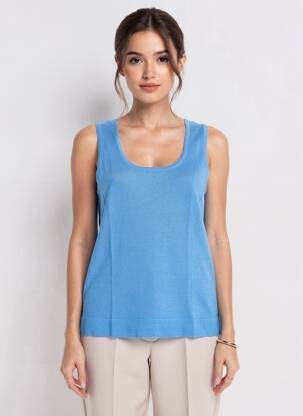Pull coupe cintrée sans manche bleu ESTHEME femme