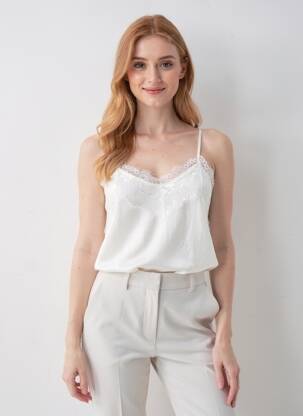 Top manches bretelles ajustables fines bretelles blanc ICHI femme