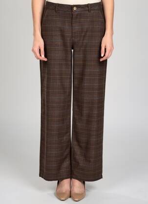 Pantalon droit fermeture zippée sous rabat boutonné taille normale marron OXBOW femme
