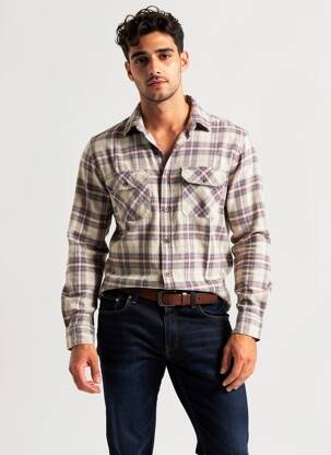 Chemise manches longues imprimé carreaux beige OXBOW homme
