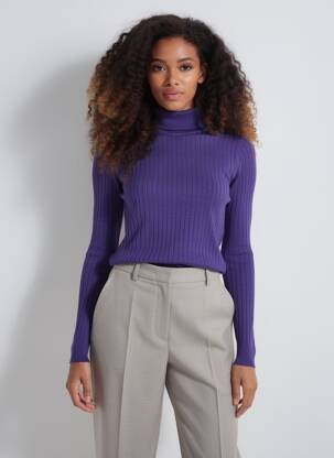 Pull col roulé tissage côtelé manches longues violet LA PETITE FRANCAISE femme