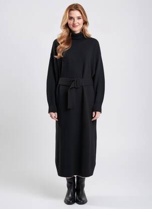 Robe pull stretch manches longues noir YAYA femme