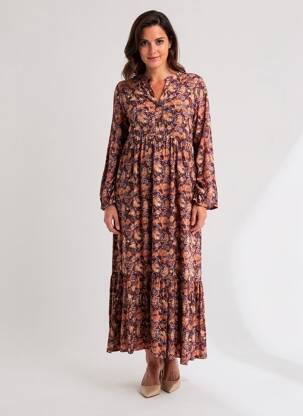 Robe longue manches longues manches longues orange INDI & COLD femme