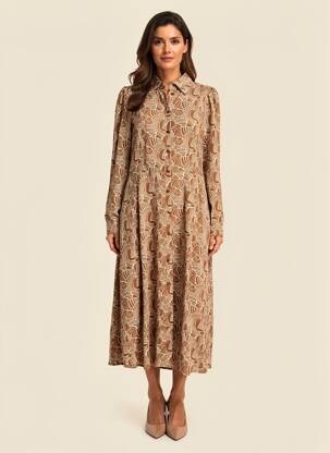 Robe longue manches longues manches longues marron YERSE femme