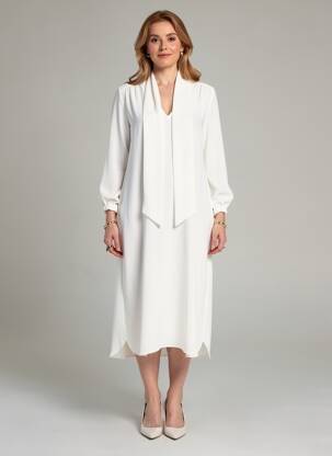 Robe mi-longue coupe fluide manches longues beige TOUPY femme