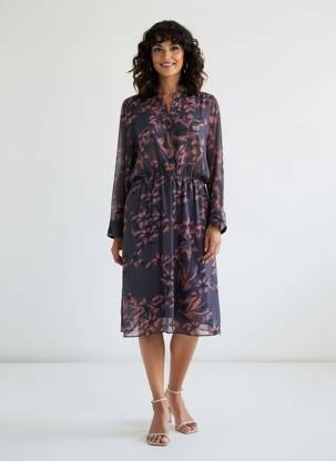 Robe mi-longue coupe fluide manches longues bleu TOUPY femme
