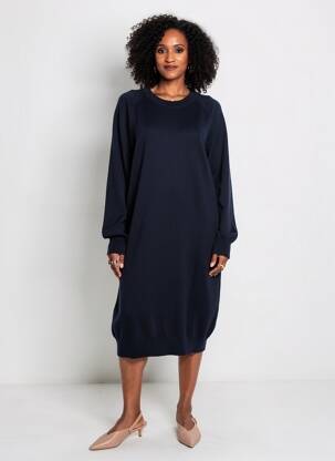 Robe pull stretch manches longues bleu MAJESTIC FILATURES femme