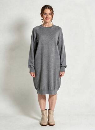 Robe pull tissage chiné manches longues gris MAJESTIC FILATURES femme