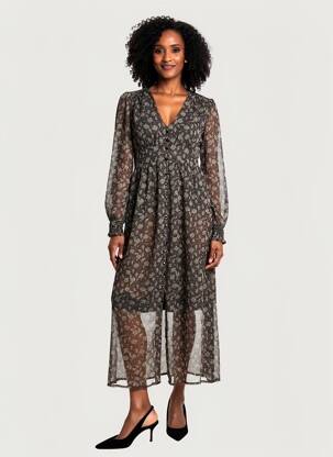 Robe pull tissage chiné manches longues gris YERSE femme