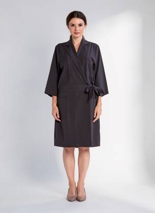 Robe mi-longue manches 3/4 manches 3/4 gris YAYA femme