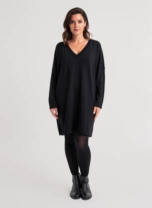 Robe pull col v manches longues noir HANA SAN femme