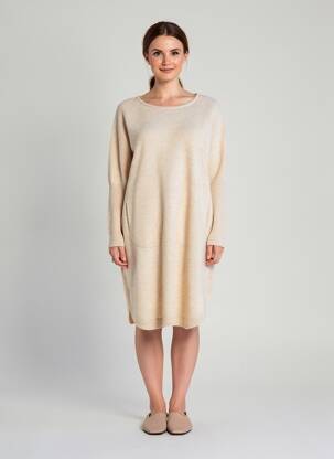Robe pull tissage chiné manches longues beige ESTHEME femme