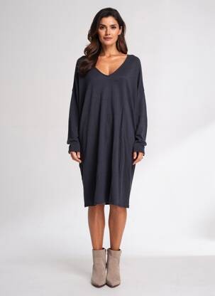 Robe pull col v manches longues bleu MAJESTIC FILATURES femme