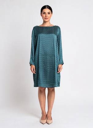 Robe mi-longue coupe fluide manches longues vert R95TH femme
