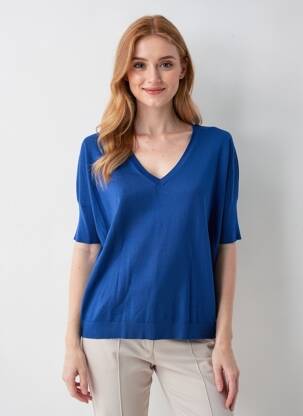 Pull col v manches courtes bleu ZILCH femme