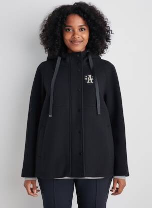 Manteau court capuche a capuche noir FIVE femme