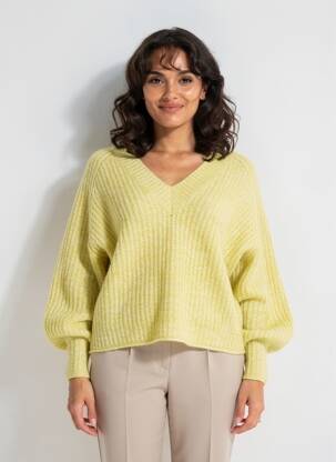 Pull tissage chiné manches longues vert ESTHEME femme