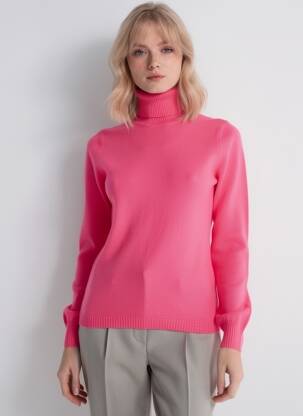 Pull col roulé stretch manches longues rose ABSOLUT CASHMERE femme