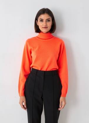 Pull col roulé stretch manches longues orange ABSOLUT CASHMERE femme