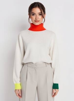 Pull col roulé stretch manches longues beige ABSOLUT CASHMERE femme