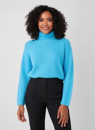 Pull col roulé stretch manches longues bleu ESTHEME femme