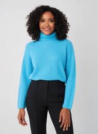 Pull col roulé stretch manches longues bleu ESTHEME femme