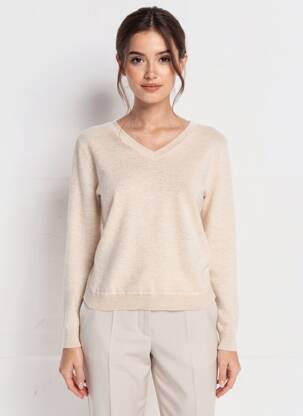 Pull tissage chiné manches longues beige ESTHEME femme