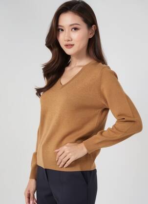Pull tissage chiné manches longues marron ESTHEME femme