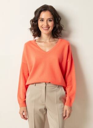 Pull col v manches longues orange ABSOLUT CASHMERE femme