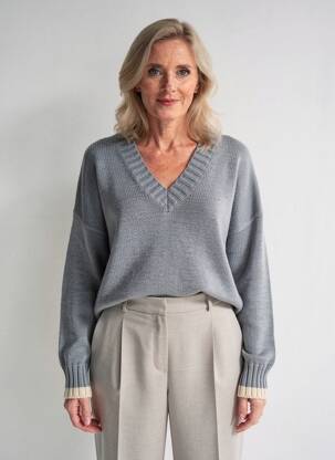 Pull col v manches longues gris TANTÄ femme